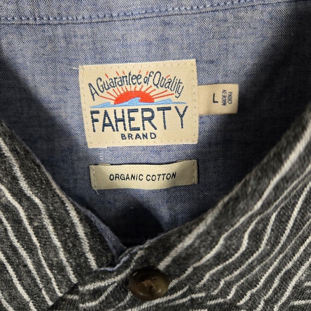 Faherty Luxe Long sleeve polo mens Large striped organic cotton gray - Picture 2 of 12